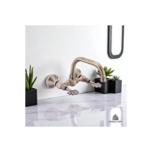 Antik Gold Klasik Armatür Duvardan Özel Tasarım Klasik Model Pirinç Musluk