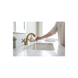 Antik Gold Vintage Lavabo Armatür Koç Tasarım Özel Seri Lavabo Bataryası Pirinç Malzeme