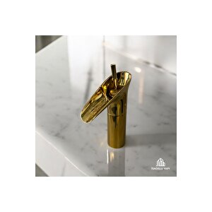 Gold Şelale Musluk Nostaljik Tasarım Lavabo Bataryası Gold Armatür