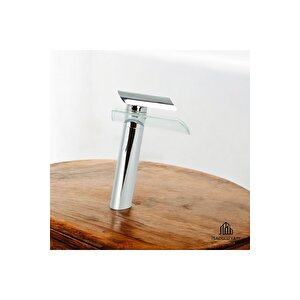 Gümüş Çanak Lavabo Bataryası Glass Design Çanak Musluk Yüksek Model Krom