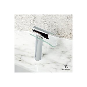 Gümüş Çanak Lavabo Bataryası Glass Design Çanak Musluk Yüksek Model Krom