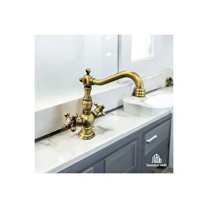 Antik Gold Vintage Batarya Komple Pirinç 5 Yıl Garantili Antik Eskitme Musluk