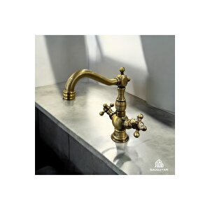 Antik Gold Vintage Batarya Komple Pirinç 5 Yıl Garantili Antik Eskitme Musluk