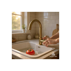 Mat Gold Yüksek Model Leylak Lavabo Bataryası Dönebilen Boru Mat Altın Renk Lavabo Musluğu