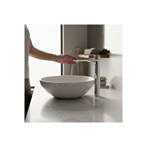 Çanak Lavabo Bataryası Yüksek Model Silver Gümüş Renk Pirinç Materyal Çanak Armatürü