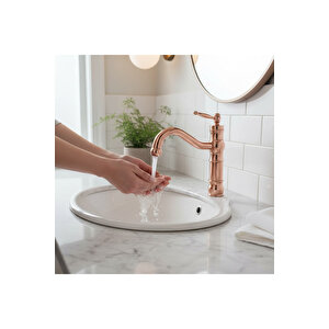 Bakır Lavabo Bataryası Avangart Bronz Özel Tasarım Lavabo Armatür Pirinç Materyal Bakır Renk