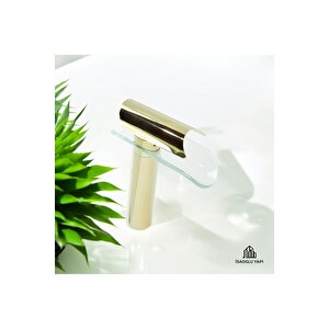 Gold Çanak Bataryası Glass Design Çanak Armatür Yüksel Model Gold Batarya