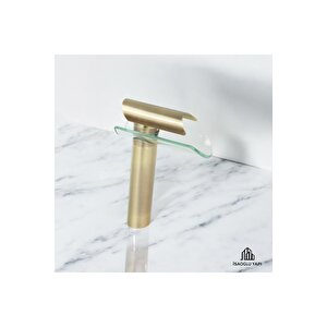 Antik Gold Lavabo Bataryası Çanak Lavabo Armatür Glass Design Mat Gold Batarya