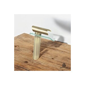 Antik Gold Lavabo Bataryası Çanak Lavabo Armatür Glass Design Mat Gold Batarya