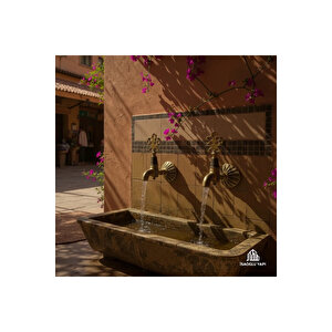 Kurna Muslukları Seti Eskitme Gold Kurna Seti 2 Adet Antik Gold Musluk 1 Adet Ağır Hamam Tası