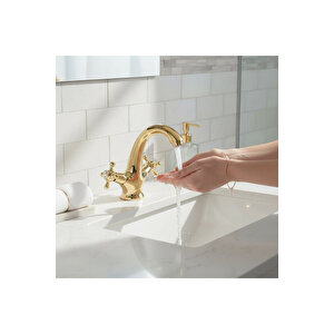 Gold Vintage Lavabo Armatür Klasik Tasarım Pirinç Materyal Özel Seri Lavabo Bataryası