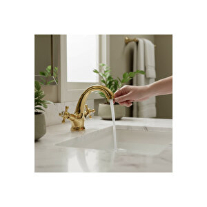 Gold Vintage Lavabo Armatür Klasik Tasarım Pirinç Materyal Özel Seri Lavabo Bataryası