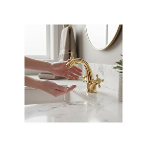 Gold Vintage Lavabo Armatür Klasik Tasarım Pirinç Materyal Özel Seri Lavabo Bataryası