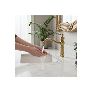 Lavabo Bataryası Mat Gold Avangart Banyo Lavabo Armatürü Fırçalanmış Altın Pirinç Materyal