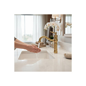 Lavabo Bataryası Mat Gold Avangart Banyo Lavabo Armatürü Fırçalanmış Altın Pirinç Materyal