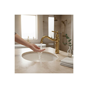 Lavabo Bataryası Mat Gold Avangart Banyo Lavabo Armatürü Fırçalanmış Altın Pirinç Materyal