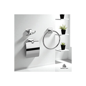 Banyo Havluluk Üçlü Set Tuvalet Kağıtlık Bornozluk Havluluk Pirinç Malzeme Paslanmaz Garantili Krom