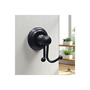 Siyah Bornozluk Siyah İkili Askılık Vintage Seri Klasik Tasarım Mat Siyah Askılık