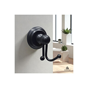 Siyah Bornozluk Siyah İkili Askılık Vintage Seri Klasik Tasarım Mat Siyah Askılık