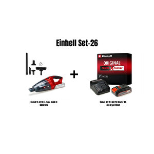 Set-26(einhell Te-vc 18 Li - Solo, Akülü El Süpürgesi+einhell 18v 2,5 Ah Pxc Starter Kit, Akü & Şarj Cihazı)