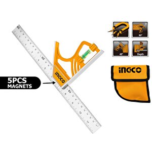 Ingco Hsr530255 300mm Manyetik Kilit Kombinasyonlu Çelik Gönye/cetvel