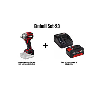 Set-23(einhell Tp-cw 18/350-c Li Bl - Solo Akülü Darb. Somun Sık-kömürsüz+einhell 18v 4,0 Ah Pxc Starter Kit, Akü & Şarj Cihazı)