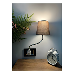 Fixonic Ol3313 Kahverengi Fişe Takılan Esnek Kollu Gece Lambası/dekoratif Başucu Priz Lambası/okuma Abujuru/okuma Lambası