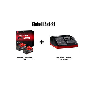 Set-21(einhell 2x18v 5,2 Ah Pxc-twinpack, Akü+einhell 18v Power X-fastcharger, Hızlı Şarj Cihazı)