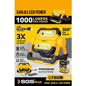 Sgs5057 Katlanabilir Şarjlı Led Fener 1000 Lumen 3.7 Volt Mıknatıslı