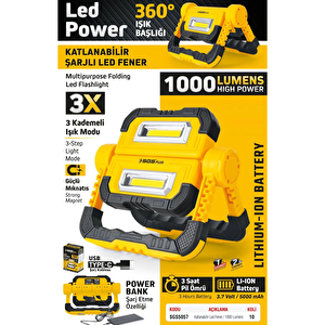 Sgs5057 Katlanabilir Şarjlı Led Fener 1000 Lumen 3.7 Volt Mıknatıslı