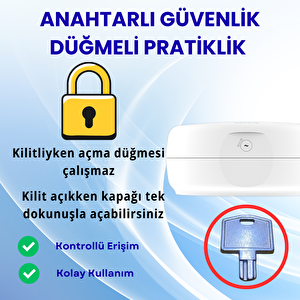 Duvara Monte Mini Jumbo Tuvalet Kağıdı Dispenseri / Kağıtlık | Premium Abs Gövde, Anahtarlı Kilit, Vidalı & Yapışkan Montaj – Beyaz