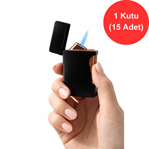 Turbo Jet Mavi Alevli Doldurulabilir Çakmak – Siyah Metal Gövde Bakır Detay X 15 Adet