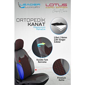 Lada Priora Yarı Deri Oto Koltuk Kılıfı Ön Arka Set Lotus Siyah Kırmızı Sc