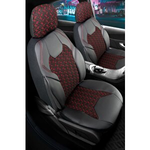 Hyundai İ20  Yarı Deri Oto Koltuk Kılıfı Ön Arka Set Lotus Siyah Kırmızı Sc