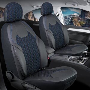 Renault Megane E-tech Yarı Deri Oto Koltuk Kılıfı Ön Arka Set Lotus Siyah Mavi Sc