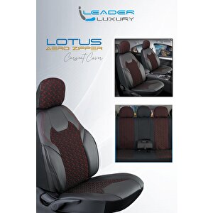 Nissan Vanette Yarı Deri Oto Koltuk Kılıfı Ön Arka Set Lotus Siyah Kırmızı Sc