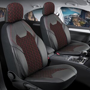 Jeep Cherokee Yarı Deri Oto Koltuk Kılıfı Ön Arka Set Lotus Siyah Kırmızı Sc