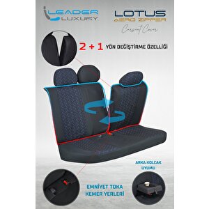 Daewoo Super Saloon  Yarı Deri Oto Koltuk Kılıfı Ön Arka Set Lotus Siyah Mavi Sc
