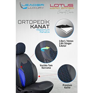 Citroen C5 Aircross Yarı Deri Oto Koltuk Kılıfı Ön Arka Set Lotus Siyah Mavi Sc