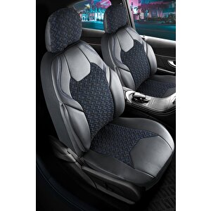 Hyundai Ioniq  Yarı Deri Oto Koltuk Kılıfı Ön Arka Set Lotus Siyah Mavi Sc
