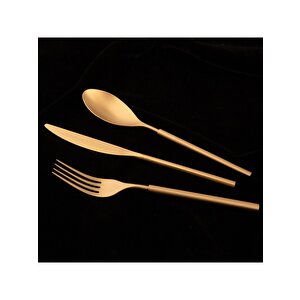 6000 Roller 12 Kişilik 84 Parça Full Mat Altın Çatal Kaşık Bıçak Takımı