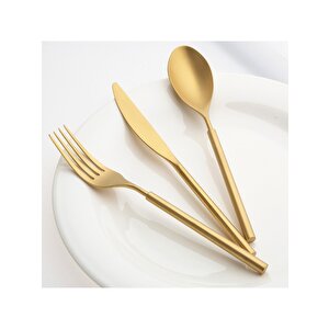 Jumbo 6000 Roller 12 Kişilik 84 Parça Full Mat Altın Çatal Kaşık Bıçak Takımı