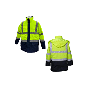 Yeşi̇l-laci̇vert 3xl Fosforlu Kapşonlu Mont- Parka