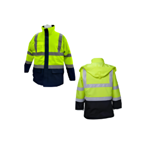 Vip Yeşi̇l-laci̇vert 2xl Fosforlu Kapşonlu Mont- Parka