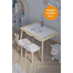 Ağaç Ahşap Çocuk Masası-yaz Sil Yüzey Çocuk Masası-aktivite-çocuk Masası-2 Adet Sepet-2 Sandalye