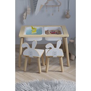 Ağaç Ahşap Çocuk Masası-yaz Sil Yüzey Çocuk Masası-aktivite-çocuk Masası-2 Adet Sepet-2 Sandalye