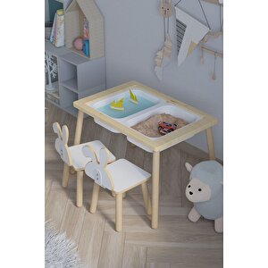Ağaç Ahşap Çocuk Masası-yaz Sil Yüzey Çocuk Masası-aktivite-çocuk Masası-2 Adet Sepet-2 Sandalye