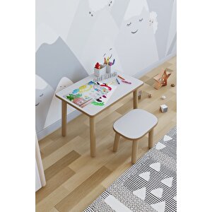 Yaz-sil Yüzey Çocuk Masası - Aktivite Masası - Çocuk Çalışma Masası Takımı 1 Adet Tabureli