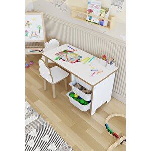 Çocuk Masa Sandalye Takımı-3 Sepetli Çalışma Ve Aktivite Masası-yaz-sil Yüzey-2 Bulut Sandalye