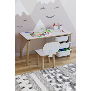 Çocuk Masa Sandalye Takımı 90x45 Cm 3 Sepetli Çocuk Çalışma Masası Aktivite Masası Yaz-sil